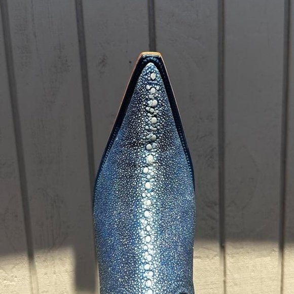 #4 - Leather Boot with Dark Ocean Blue Imitation Stingray Finish, Model 6709 main image 4